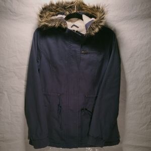 Forever 21 Zip-up Faux Fur Hooded Jacket Womens Sz. L